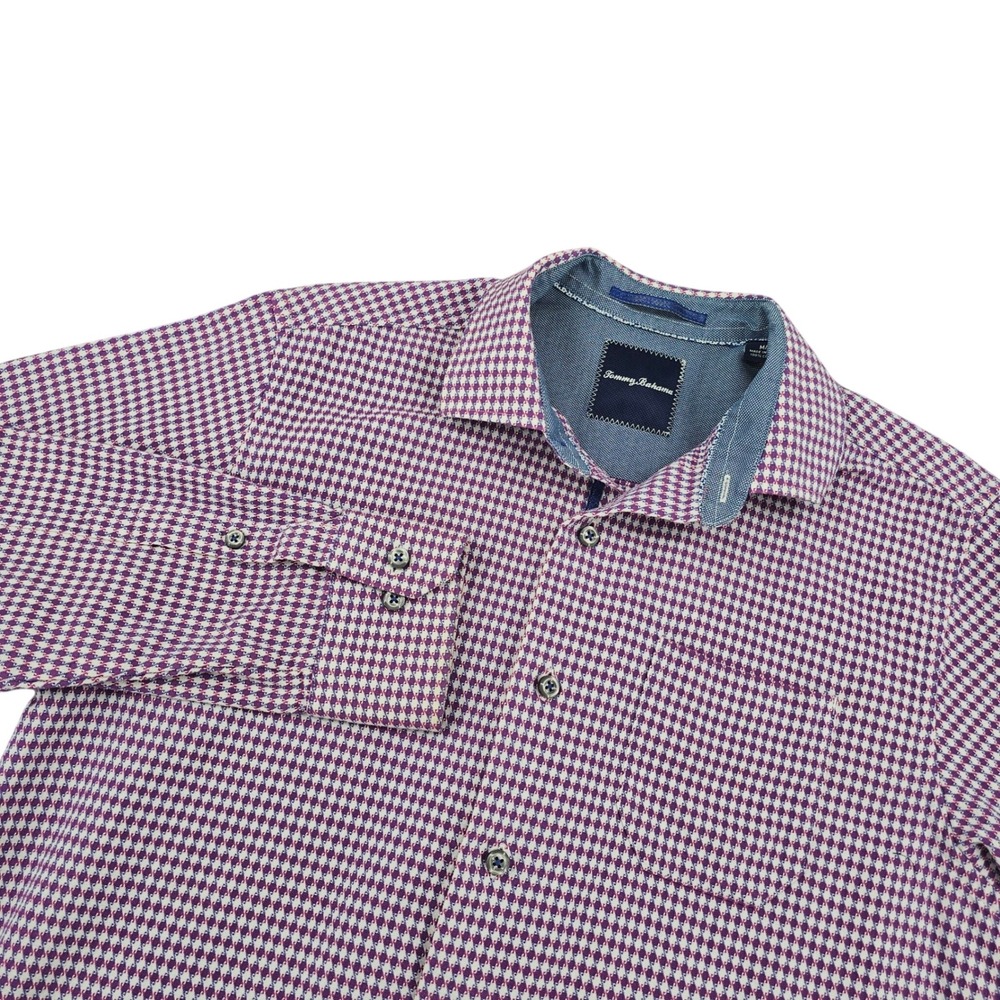 Tommy Bahama Mens Purple Geometric Diamond Long Sleeve Button Down Shirt Med